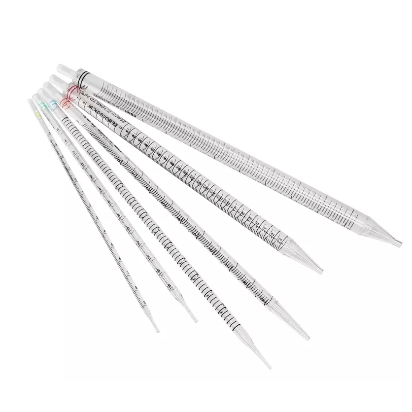 Phòng thí nghiệm vô trùng 1ml 2ml 5m 10ml 25ml 50ml Pipet huyết thanh chia độ Pipet Pipet huyết thanh được bọc riêng lẻ